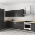 Pelēka glancēta standarta stūra virtuve 3.353mx1.65m