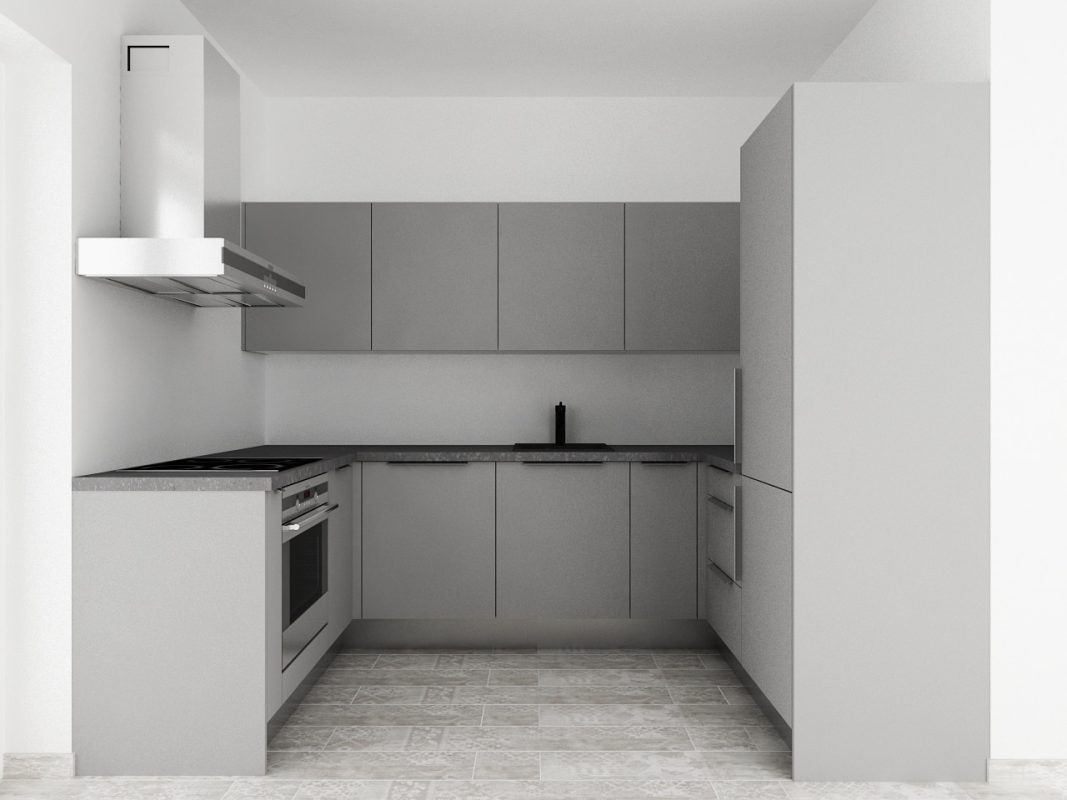 Tumši pelēka standarta U veida virtuve